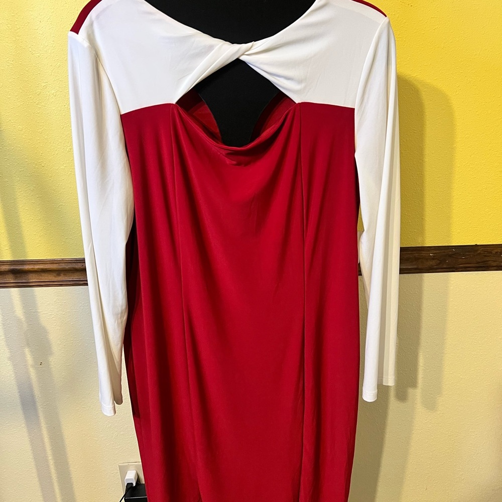 Kasper Red Asymmetrical Long Sleeve Sheath Dress NWT